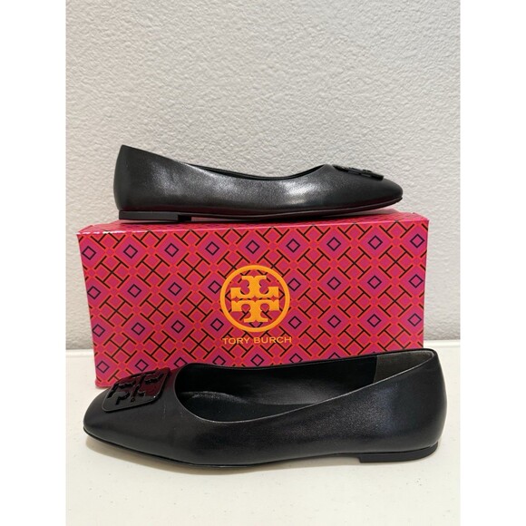 Tory Burch Georgia Ballet Flats Size 7.5 Leather Perfect Black Paris Goat $248 - Picture 6 of 10